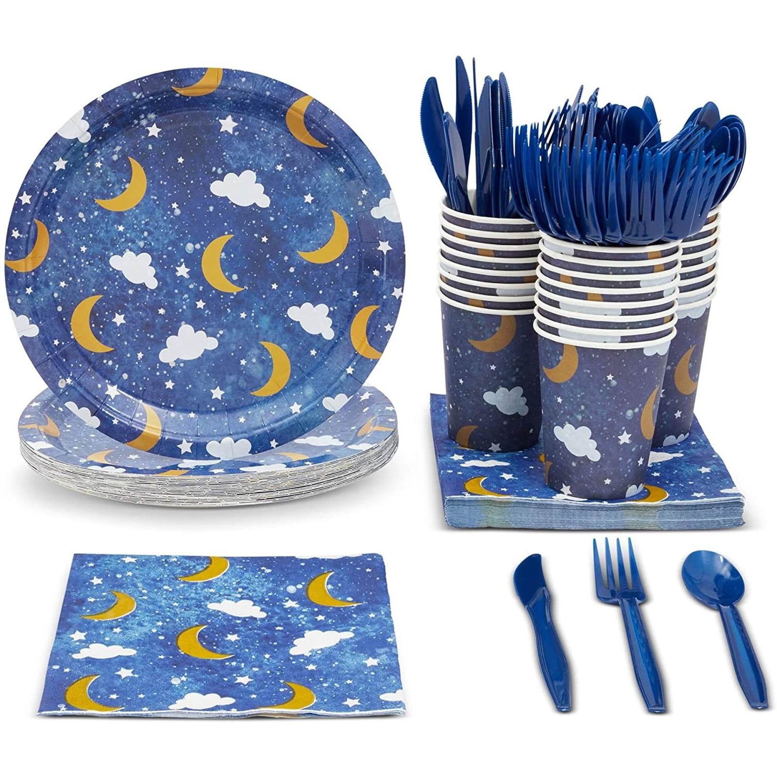 Serves 24 Twinkle Little Star Baby Shower Party Supplies & Decorations, Moon Paper Plates, Napkins, Cups & Cutlery for Kids 2nd Birthday