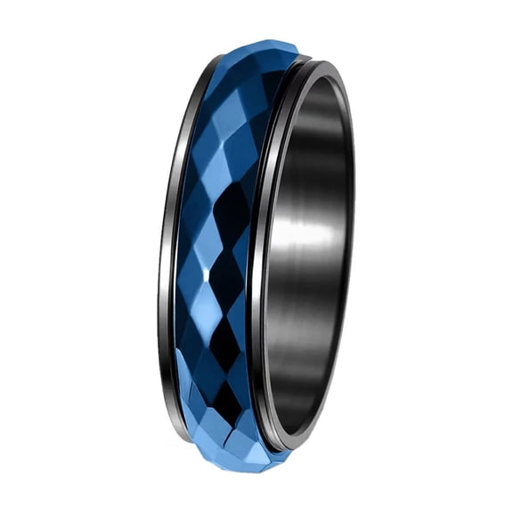 PAURO Unisex's Stainless Steel Simple Classic Elegant Novel Punk Personalized Ring Black Blue Size 6