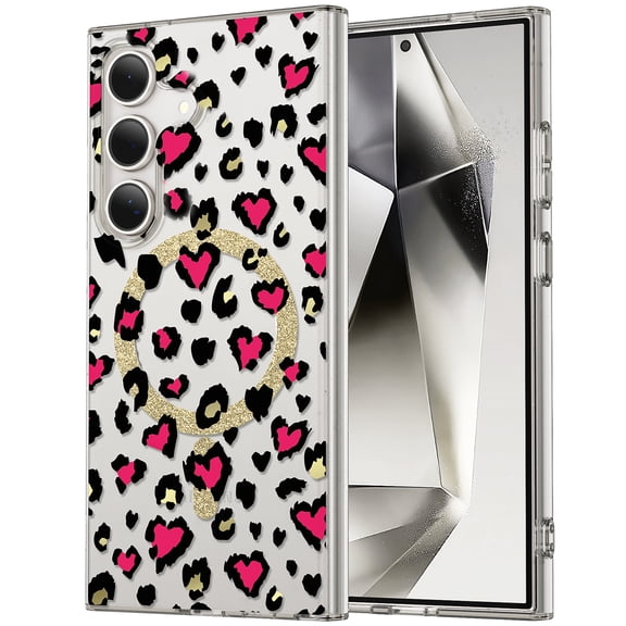 Compatible with Galaxy S24 Luxury Cute Leopard Patterned Case Shockproof Slim TPU Flexible Silicone Rubber Gel [Compatible with MagSafe] Phone Cover for Samsung Galaxy S24 6.2 inch, Rose