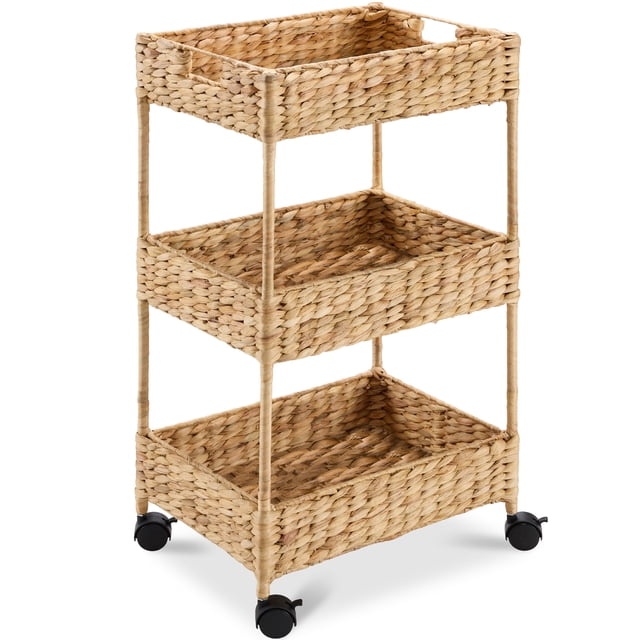 Best Choice Products Panier de Pépinière Roulant à 3 Niveaux en Jacinthe d'Eau avec Roues, Chariot Utilitaire, Organisation de Rangement - Naturel