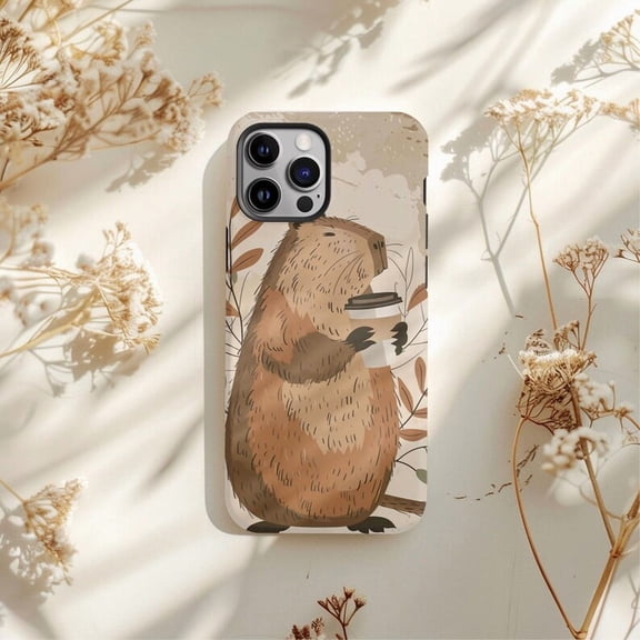 Capybara Coffee Cozy Animal Phone Case for iPhone 11 12 13 14 15 16 Pro Max