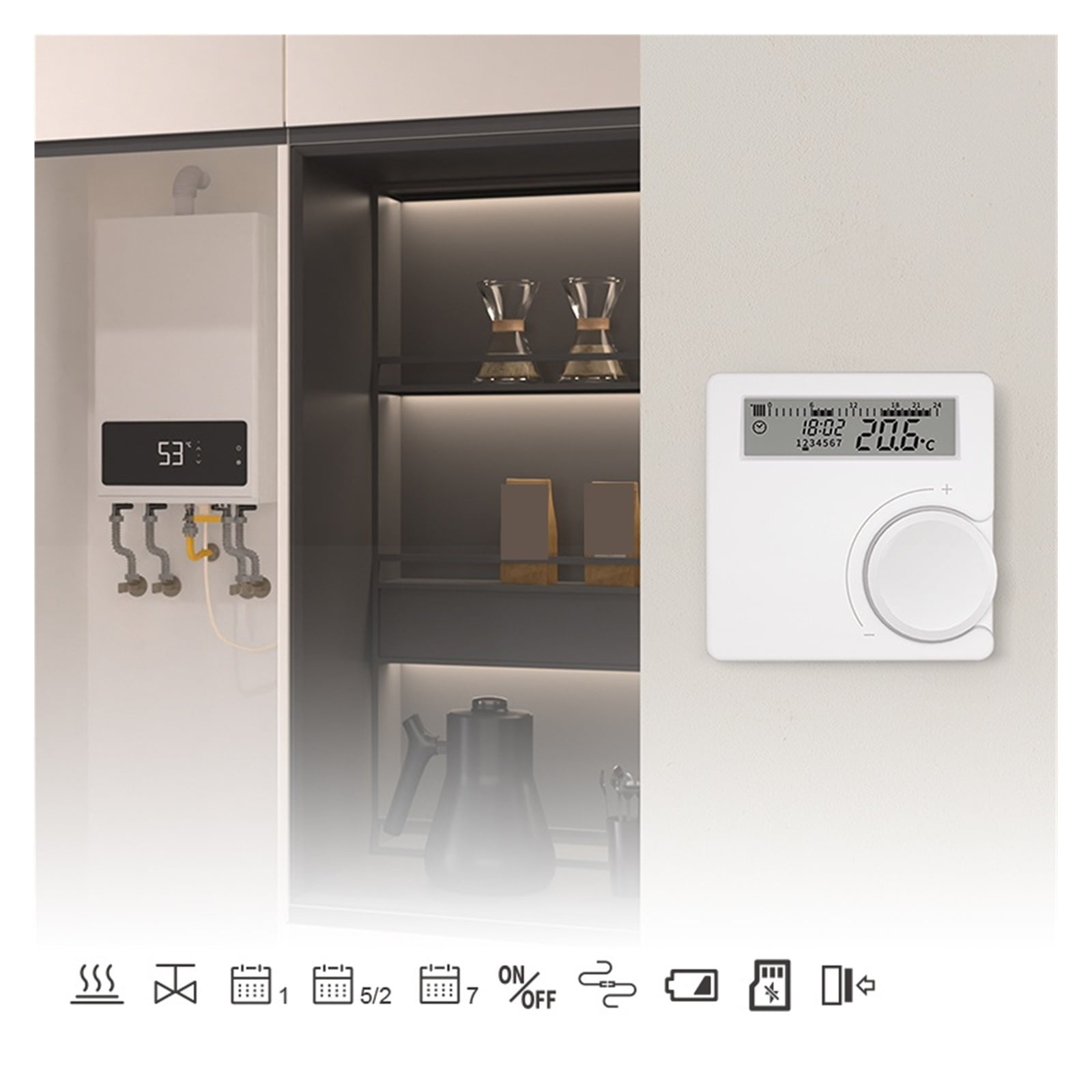 Wireless Boiler Thermostat Room Heater Low Power Battery Thermostat Digital Temperature Controller