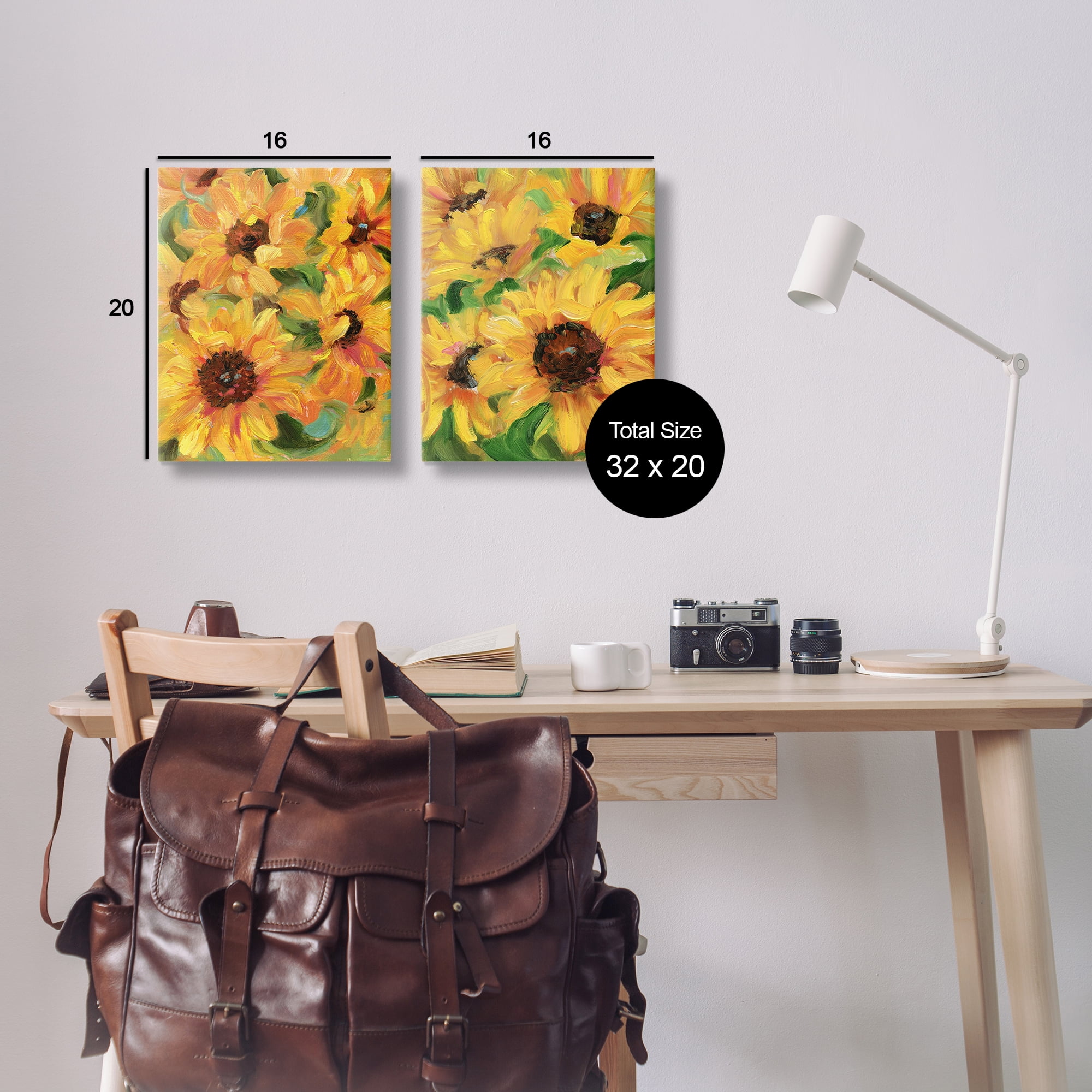Stupell Industries Abstract Large Sunflower Blooms Plants & Flowers Painting Wrapped Canvas Art Print Wall Art, 16 x 20, Set of 2
