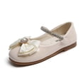 thumbnail image 4 of Hinvhai Girl's Bow Dress Shoes Ballet Princess Flats with Rhinestone Strap for Party Wedding School, Toddler/Little Kid/Big Kid Beige 10.5(27), 4 of 7