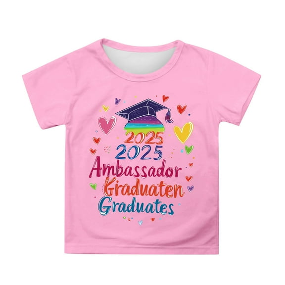 Teen Girl Clothes Clothes for Girls Girls Casual Short Sleeve T Shirt With Cute Cartoon Print Round Neck Top Graduation Photo Outfit Spring Summer Fall Comfortable Breathable Loose Fit Tee