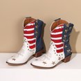 thumbnail image 2 of Women Studded Western Boots Mid Calf Embroidered Cowboy Cowgirl Fringe Stacked Heels Ankle Boot, 9, 2 of 8
