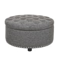thumbnail image 4 of ZHICHUN Round Tufted Storage Ottoman, Dark Gray Linen Upholstered Footrest Stool with Nailhead Trim, Multifunctional Storage Bench for Living Room Bedroom Nursery, 4 of 10