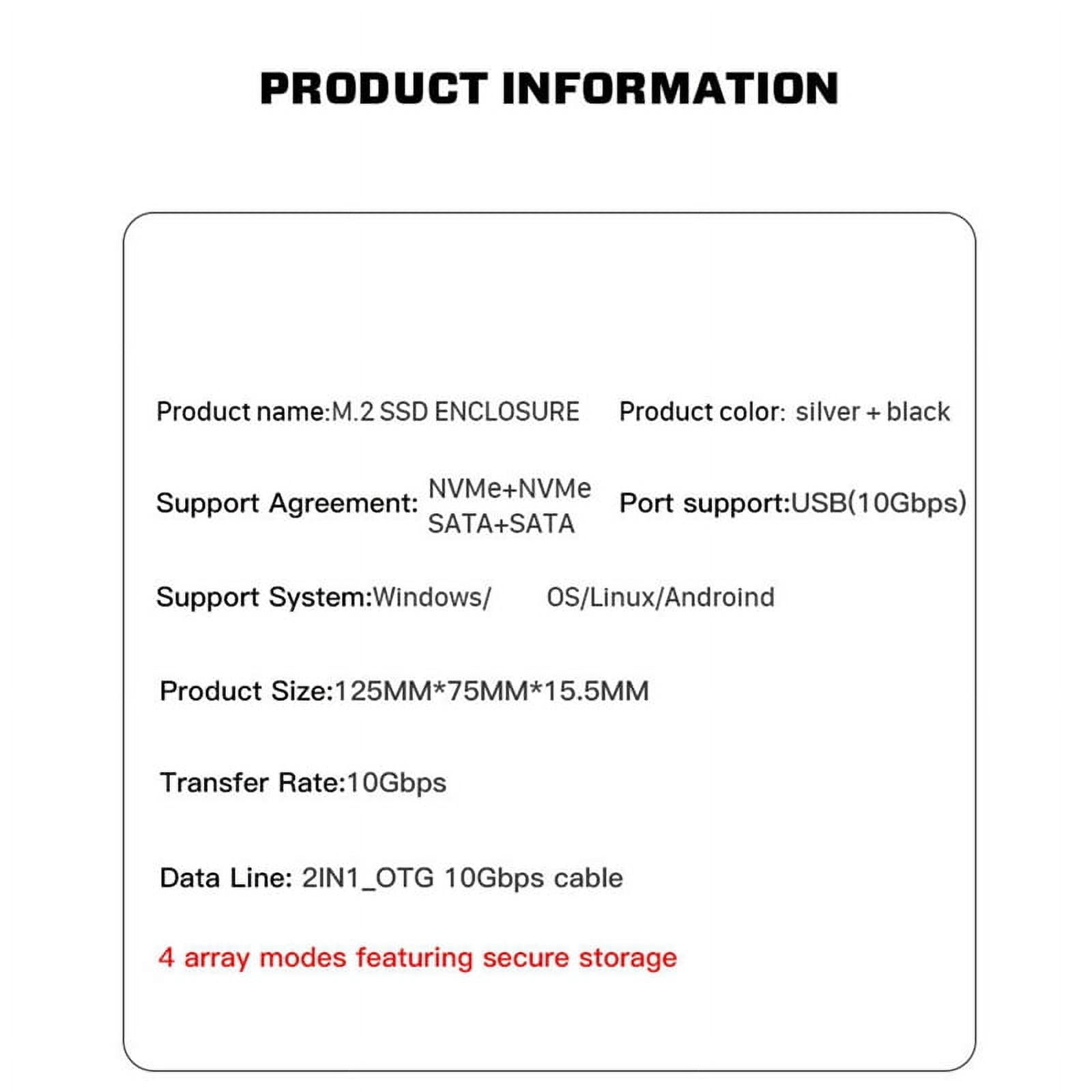 M.2 NVME SSD Enclosure Dual Drive Bay for M2 Nvme 2230 2242 2260 2280 Type-C USB 3.2 Gen2 20Gbps External Hard Case