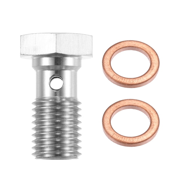Unique Bargains 1 Pcs M10x1.5 Thread Turbo Brake Line Banjo Bolt with Copper Washers Single Banjo Bolt 20mm Length