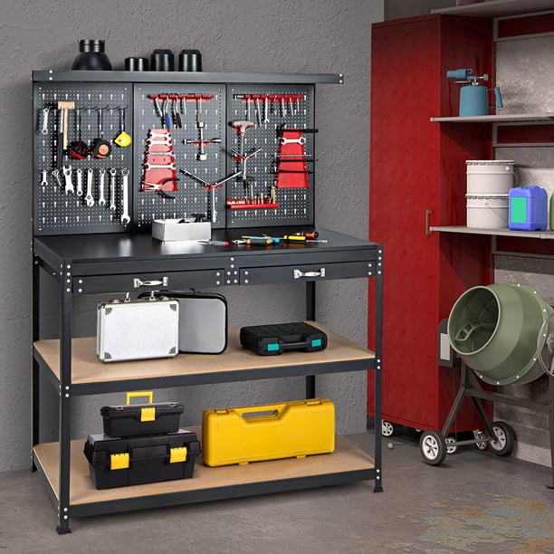 Gymax 48'' Workbench Multipurpose Garage Worktable w/ Peg Board