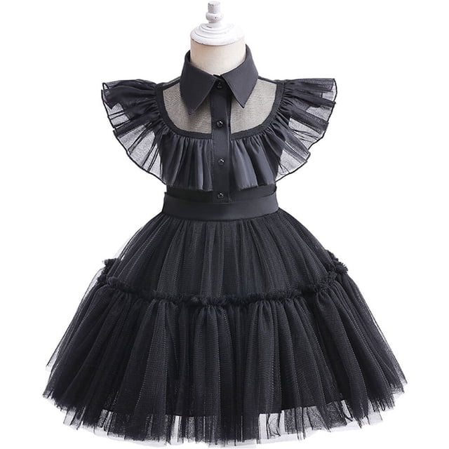 SATKULL Robe Noire pour Bébés Filles Halloween Cosplay Robe Fantaisie 3-12 Ans
