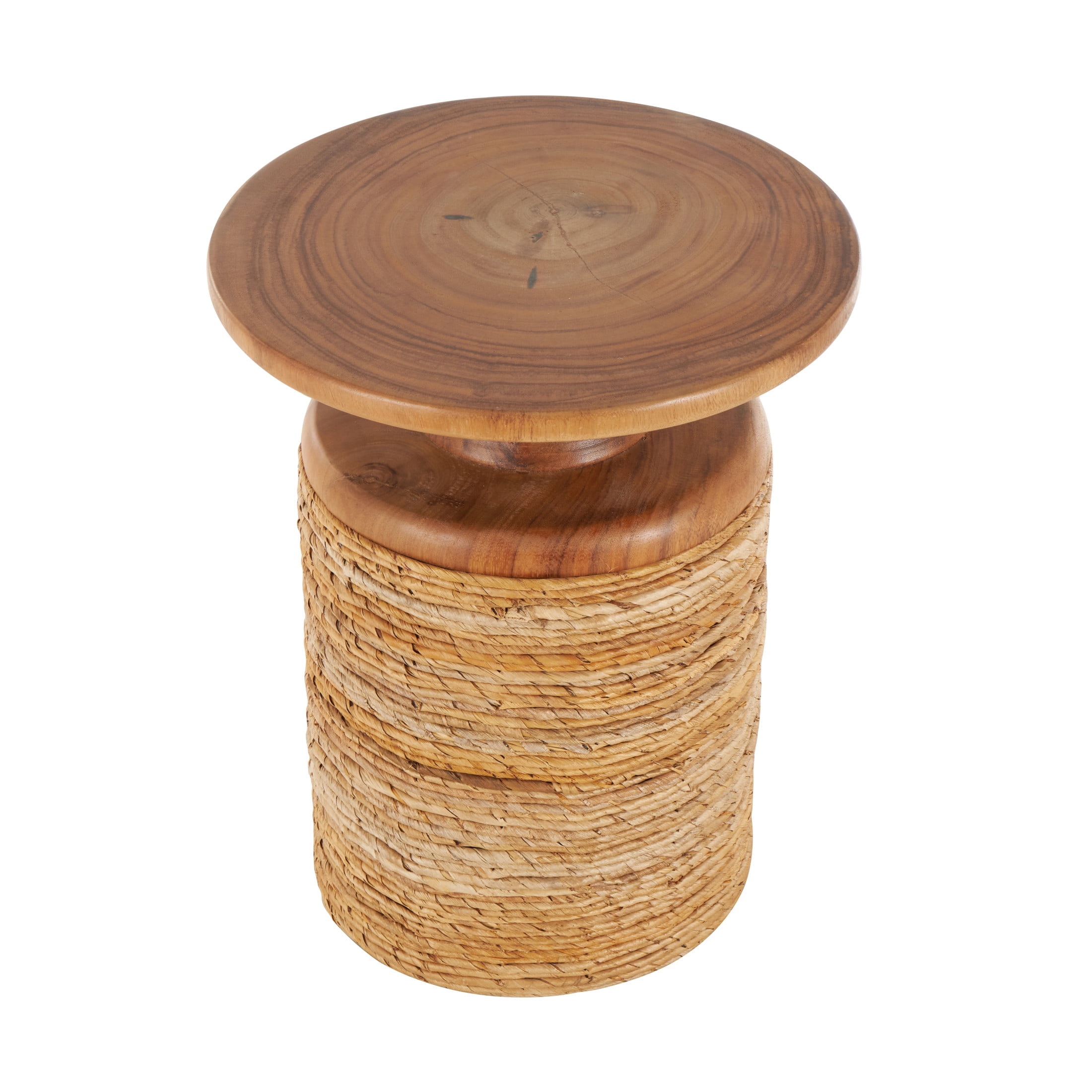 DecMode 16" x 20" Brown Banana Leaf Handmade Woven Accent Table with Wooden Tabletop, 1-Piece