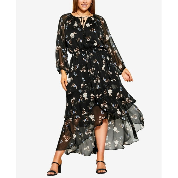 City Chic Trendy Plus Size Juliet Floral Round Neck Maxi Dress Black Juliet Floral 16W