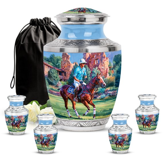 SABURIAL Horse Polo Urn - Human Remains For Mom & Dad - Cremation Urn Human Ash - Combo - 10 Inch Large With 3 Inch - Funeral Decorative Ashes - Large Funeral Urns - Burial Urns For Adult Ashes