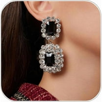 Black Quality Rhinestone Square Earrings For Women Elegant Statement Dangle Earrings For Women Prom Jewelry Accessories[w386]