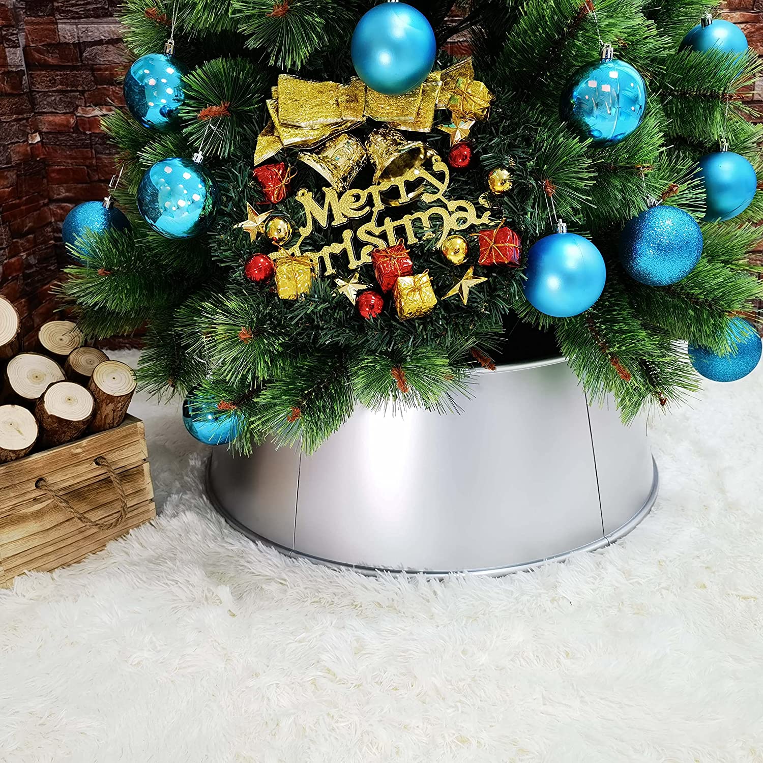 25" Silver Christmas Tree Ring, Christmas Tree Collar, Thick and