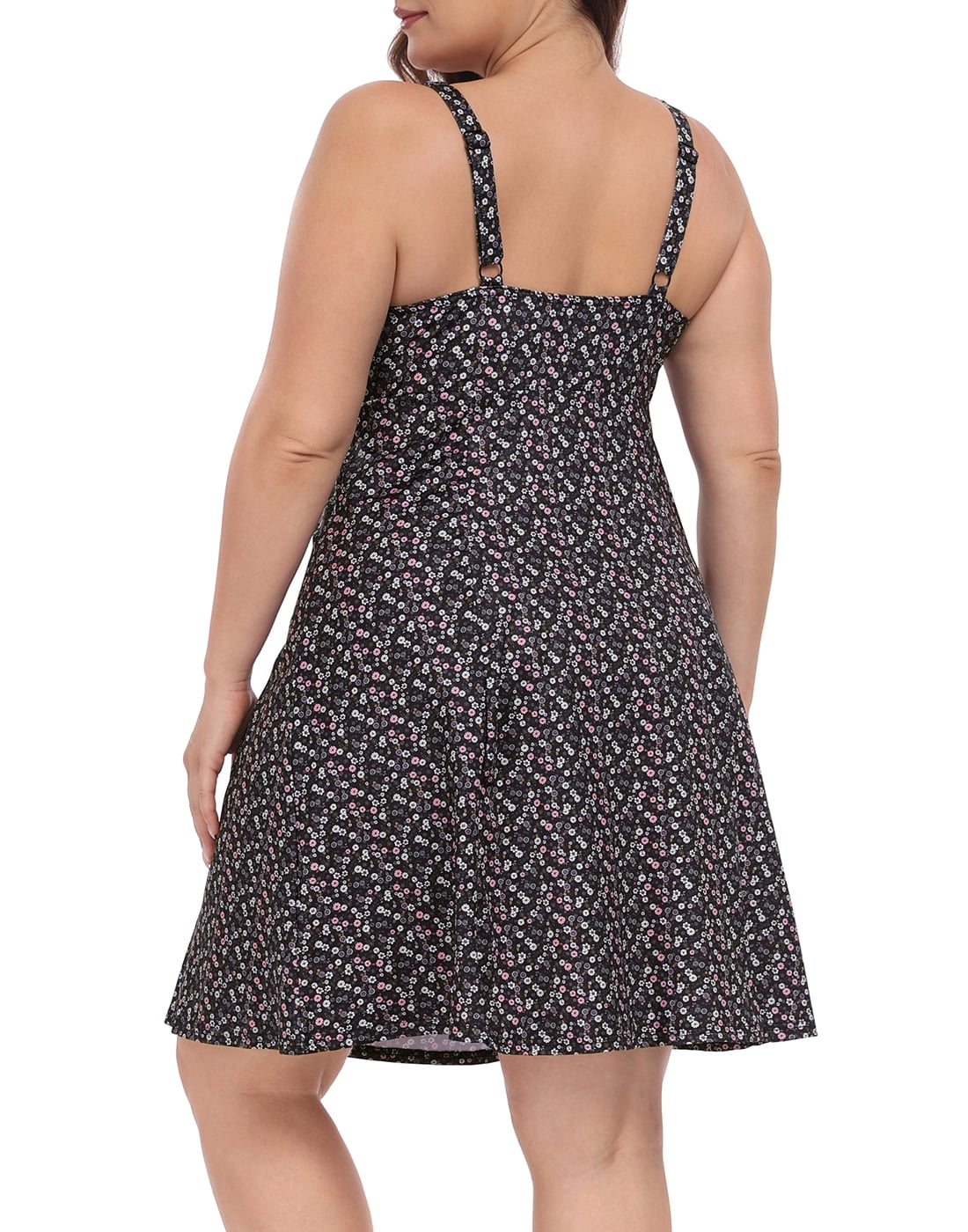 HDE Womens Plus Size Tennis Athletic Workout Dress with Built-in Shorts & Bra Black Ditsy Floral - 28
