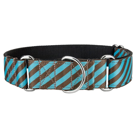 Country Brook Petz - 1 1/2 Inch Robin's Egg Stripes Ribbon Martingale Collar - Large