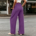 thumbnail image 4 of Wide Leg Linen Pants Women High Waisted Boho Beach Flowy Pants Pleated Casual Vacation Outfits Elastic Trousers Split Hem, 4 of 9