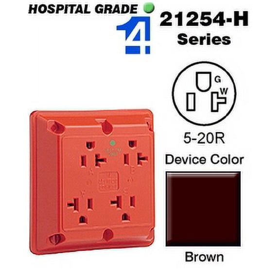 Leviton 21254-H 4-In-1 Quad Receptacle Hospital Grade 5-20R 20A 125V - Brown