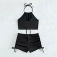 thumbnail image 4 of Efsteb Women's Bikini Sets Vintage Solid Color Backless Strap Drawstring Two Piece Bathing Suit Pleated Comfy 2 Piece Split Swimsuit (Black,S), 4 of 4