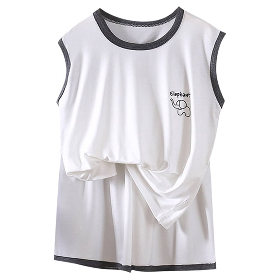 KPOPLK Boys Pajamas Two Piece Solid Color Pajama Teen Boy Crewneck Sleeveless Tank Top Shorts PJS Set for 1-16 Years Size 2-3 Years