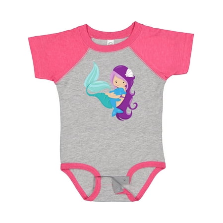 

Inktastic Cute Mermaid Little Mermaid Purple Hair Dolphin Gift Baby Girl Bodysuit