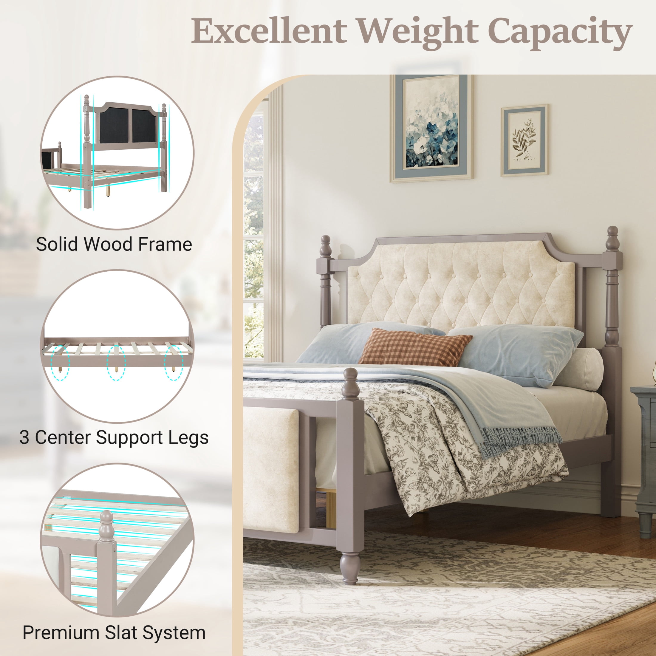 Christopher Knight Home Queen Upholstered Platform Bed, Velvet Tufted Headboard and Footboard, Taupe