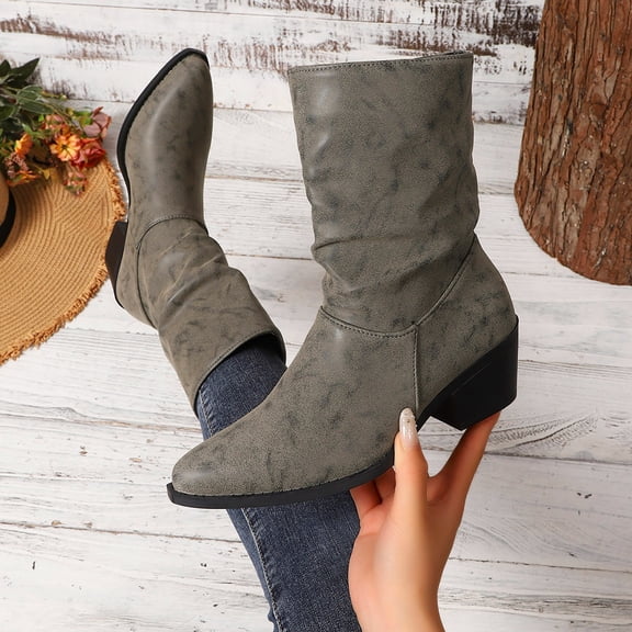 Women Ankle Boots Pointed Toe Slouch Boots Comfort Mid Heel Boots for Fall Winter Shopping Weekend Casual Outdoor Daily Wear