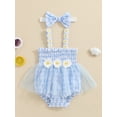 thumbnail image 5 of Aojekbee Baby Girl Summer Outfit, Plaid Daisy Embroidery Sleeveless Shirred Mesh Romper Dress Bow Headband Toddler Set, 5 of 10