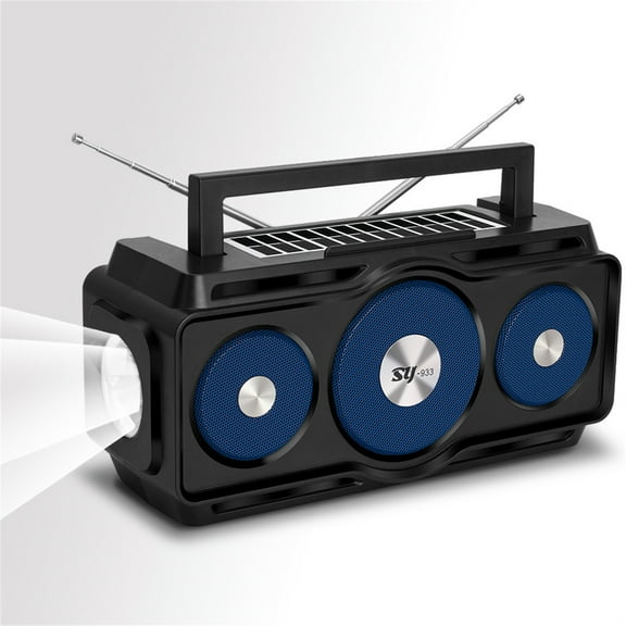 Dual Solar Bluetooth Speaker with FM Radio and Flashlight, Portable Emergency Radio, 8W Output, 1200mAh Battery for Outdoor Camping and Power Outage