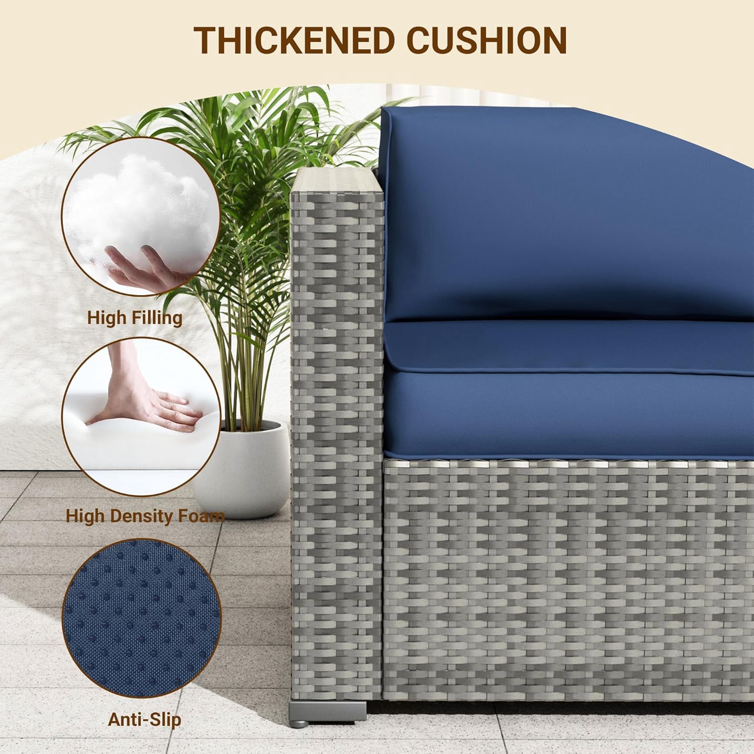 ELPOSUN Patio Furniture Set, 7-Piece Patio Furniture Set with Coffee Table & Waterproof Covers, All-Weather Wicker Outdoor Sectional for Backyard Balcony, Navy