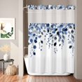 thumbnail image 6 of No Hook Shower Curtain, Blue Eucalyptus Leaves Shower Curtains for Bathroom with See Through Top Window, Summer Botanical Watercolor Waterproof & Washable Bath Curtain Extra Long 72"x96", 6 of 8