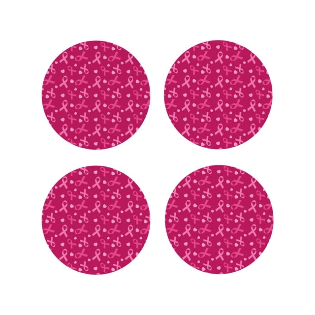 Vsdgher Breast Cancer Awareness6 Print Leather Coasters for Drinks, Durable Drink Coasters 4 Set for Tabletop Protection, Luxurious Home Décor and Housewarming Gift-Round Shape