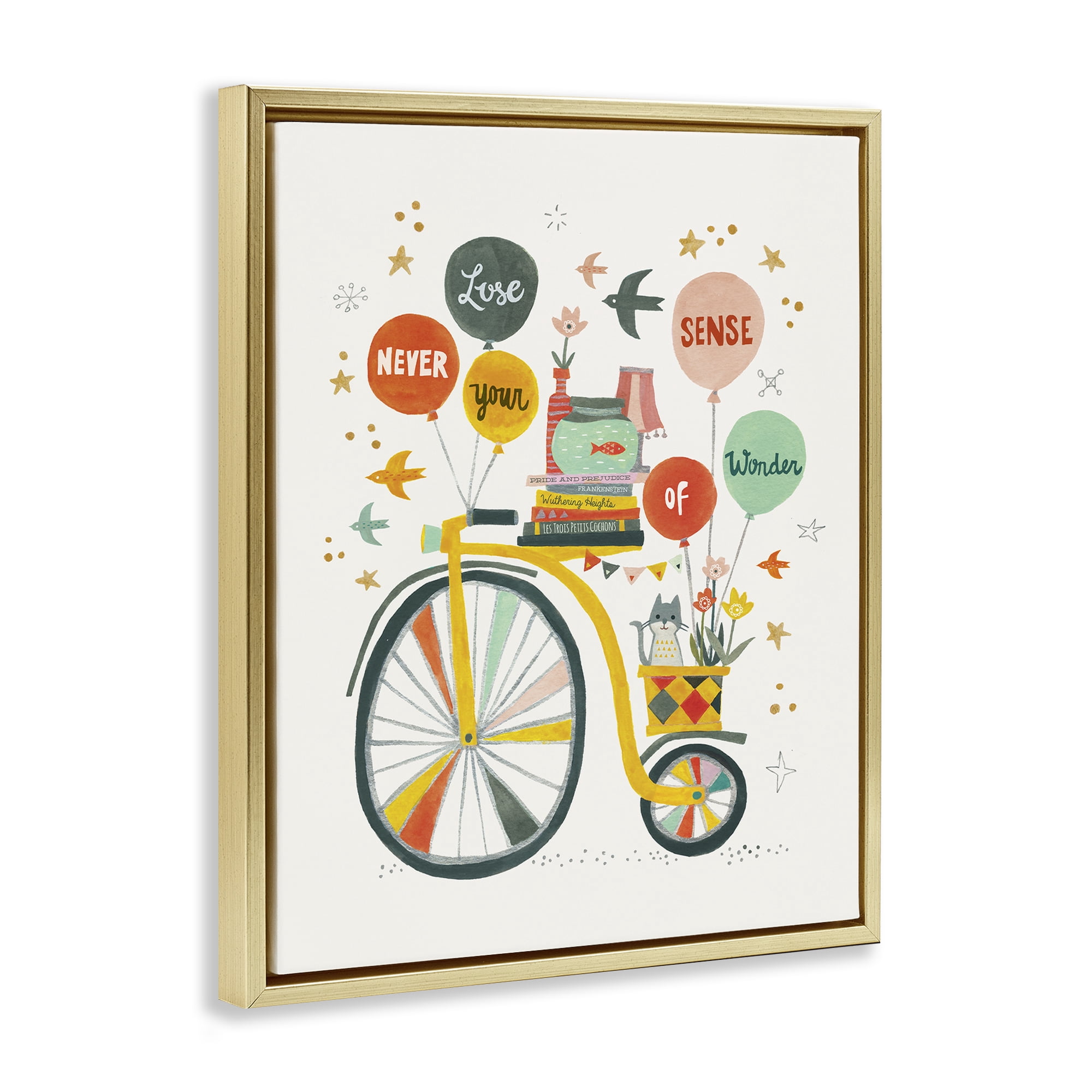 Stupell Industries Sense Of Wonder Bicycle Transportation Painting Gold Floater Framed Canvas Art Print Wall Art, 25 x 31