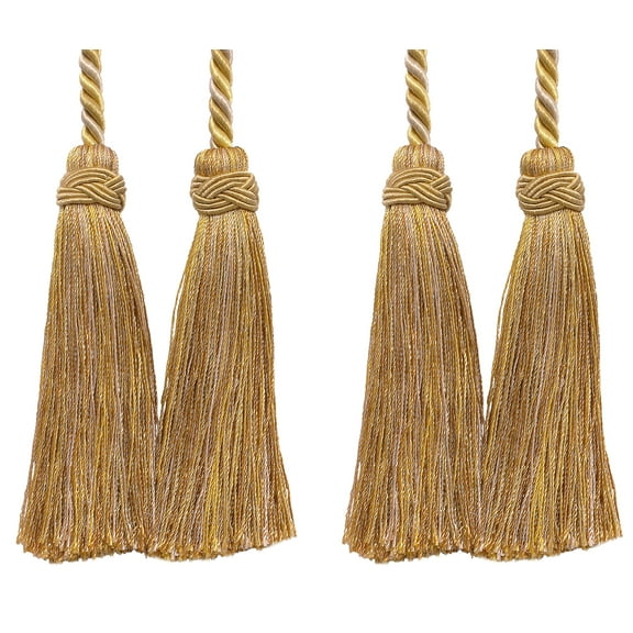 Imperial Collection Double Tassel Curtain and Drapery Tieback / Holdback, 4" Tassel (10cm), 26" Spread (66cm) # ICT, Rustic Gold #4975 (Light Gold, Beige Gold, Yellow Gold) Set of 2