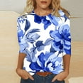 thumbnail image 2 of jtjvou Women's Trendy Fashion 3/4 Sleeve Shirts Going out Tops for Teen Crewneck Blouse Lady Casual Loose Summer Floral Tuinc Multicolor,M, 2 of 5