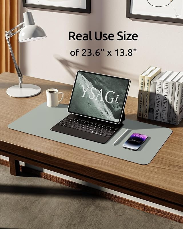YSAGi Leather Desk Pad - 47.2x23.6 Inch Large Desk Blotter, Mouse Pad, Waterproof Desk Protector (Light Pink)