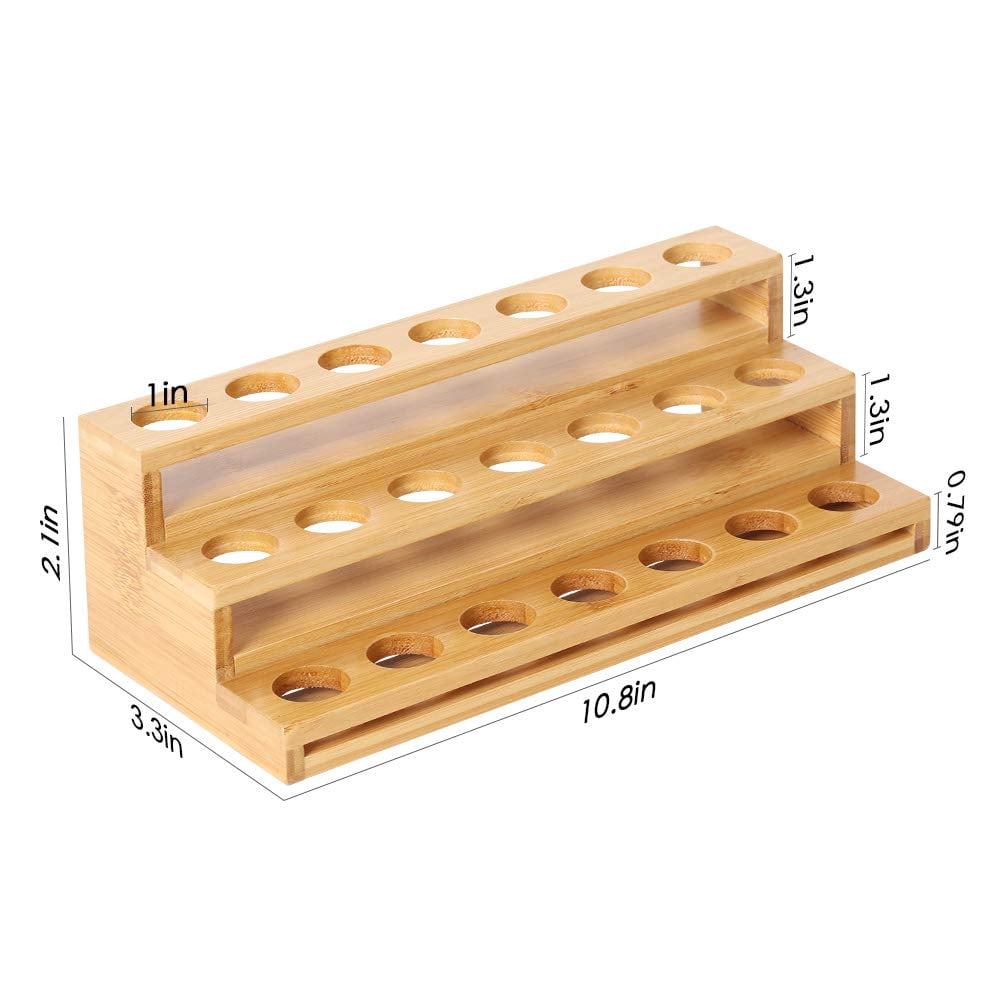 Essential Oils Storage Rack, Natural Bamboo Essential Oils Nail Polish Display Holder- 21 Slots for 5ml 10ml Bottles