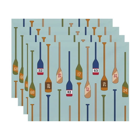 Simply Daisy, 18 x 14 Inch, Oar Numbers, Geometric Print Placemat (Set of 4), Aqua