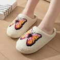 thumbnail image 3 of Zapatillas bordadas con toalla de mariposa para interior del hogar para hombres y mujeres, zapatillas de algodón con forro polar grueso antideslizantes de fondo suave para parejas, 3 of 5