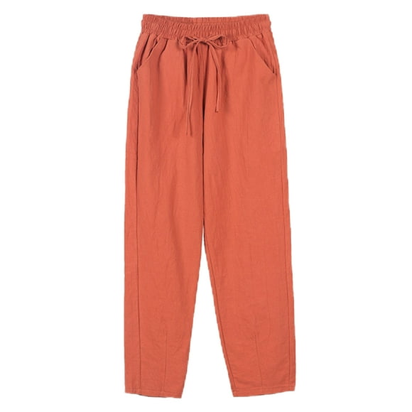 UKAP Women Bottom Solid Color Loungewear Mid Waisted Trousers Soft Vacation Pants Brick Red S