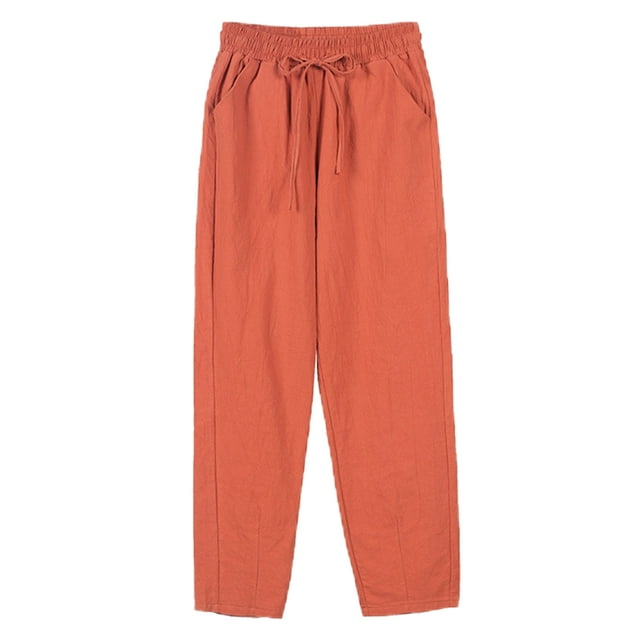 Daeful Pantalon de Détente pour Femmes Taille Élastique Bas de Sport Taille Mi-Haute Basique Rouge Brique TG