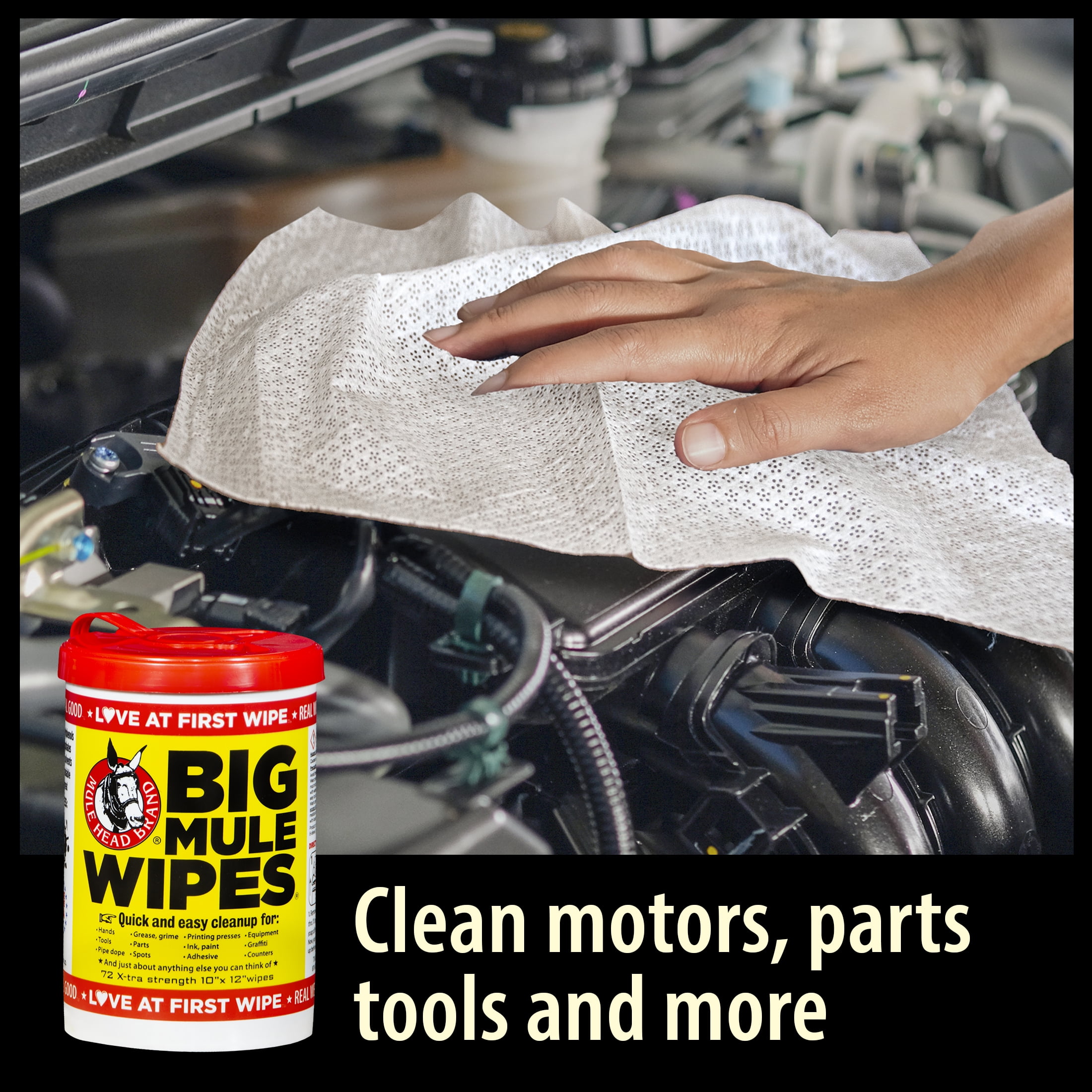 Mule Head Brand Big Mule Wipes 10"x12" Heavy Duty Cleaning Wipe, 72 Count