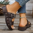 thumbnail image 3 of Platform Sandals for Women Retro Gothic Studded Buckle Strap Arch Support Slippers Summer Open Toe Slip on Slides Brown Size 8, 3 of 9