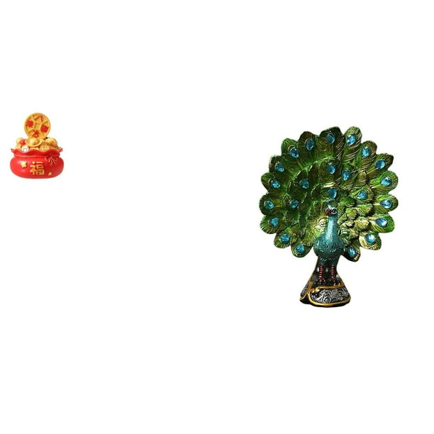 Escultura de escritorio,Estatua de la Cuenca del Tesoro,regalo de cumpleaños de Feng Shui,Figura de escritorio,Estante de estatua de pavo real para escritorio,decoración del hogar,Figura