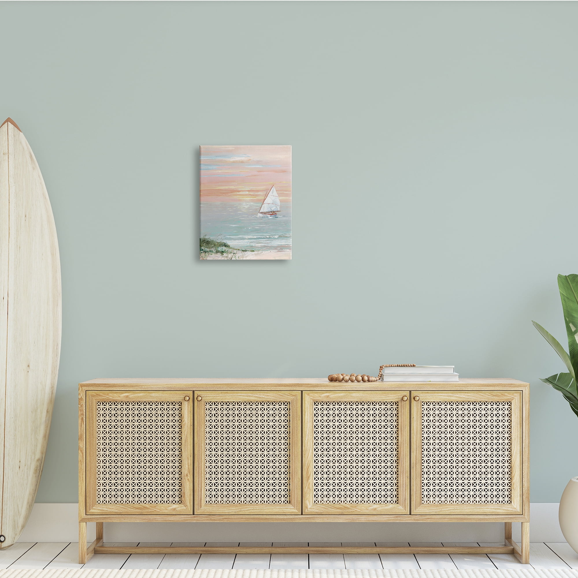 Stupell Indtries Traditional Summer Sunset Sailboat Landscape Contemporary Pink Sky,16 x 20,Design by Sally Swatland