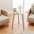thumbnail image 2 of Gymax Modern Tempered Glass End Table w/Transparent Tabletop Rubber Wood Structure, 2 of 10