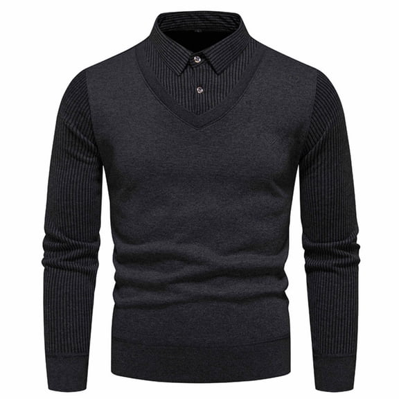 Men's V Neck Knit Sweater Shirt Style Long Sleeve Slim Fit Casual Pullover Top