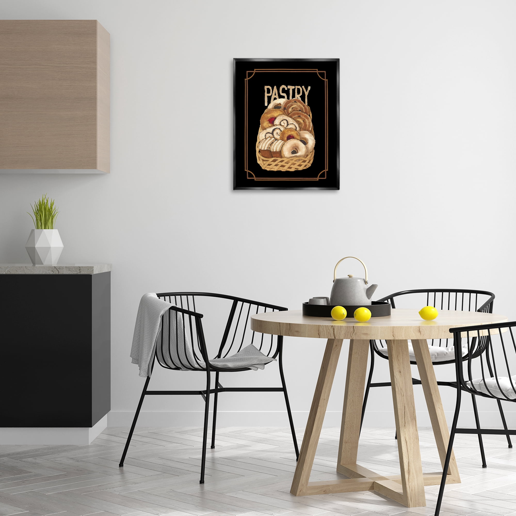 Stupell Industries Traditional Pasty Basket Food & Beverage Painting Black Floater Framed Art Print Wall Art, 17 x 21
